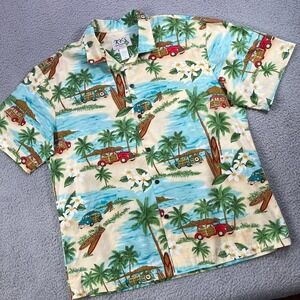 Kys Hawaiian‎ Shirt Men XL Woody Wagon Car Surf Board Tropical 100% Cotton USA